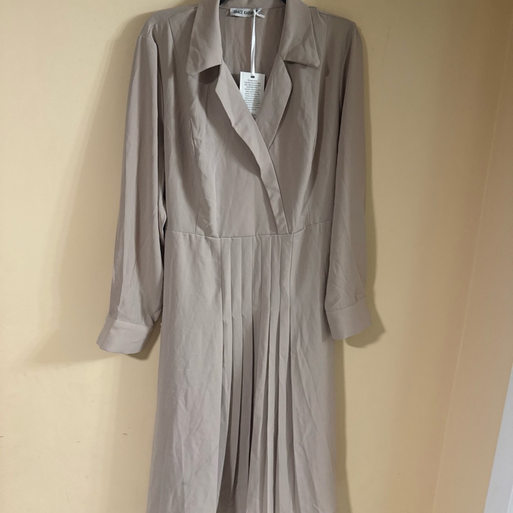 Elegant Tan Pleated Dress
